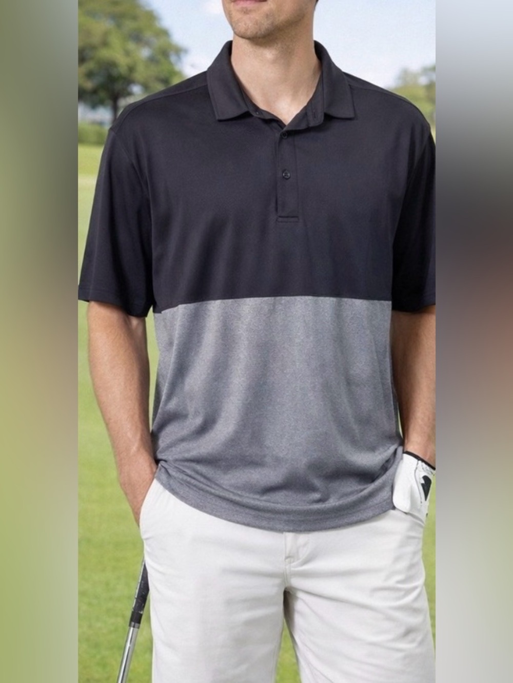 Matte Grey Golf Polo ColorBlock Black/Gray Medium Sports Preppy Tennis